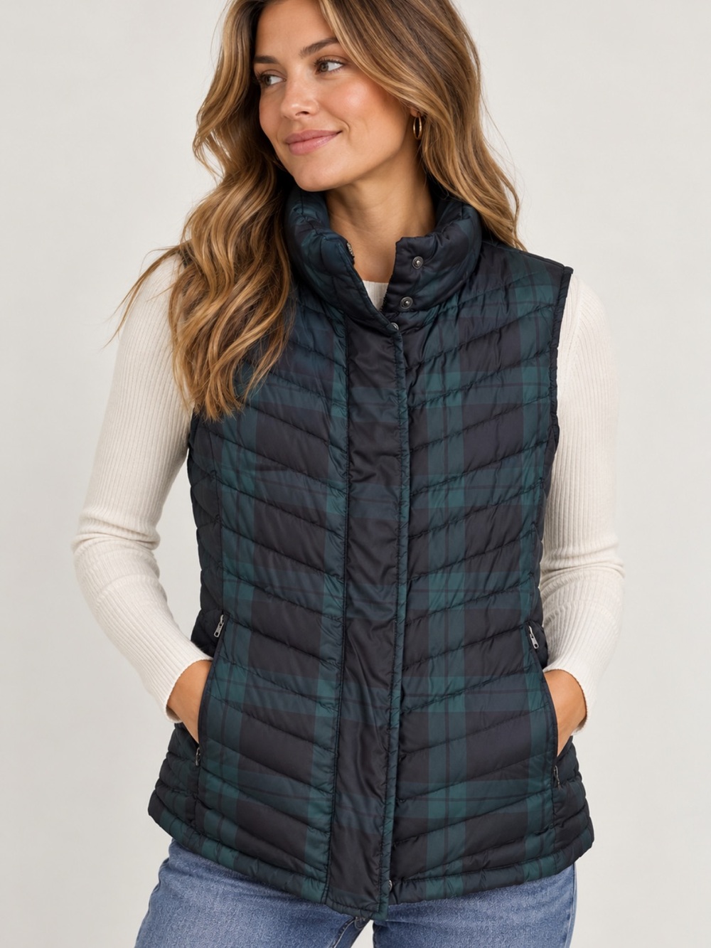 Talbots Plaid Quilted Down Puffer Vest